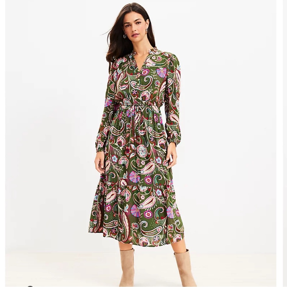 LOFT - Paisley Ruffle Tiered Midi Dress
